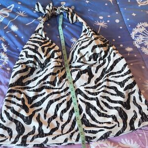 Catalina Zebra Print Halter Tankini Swim Top Black White L (12-14)
